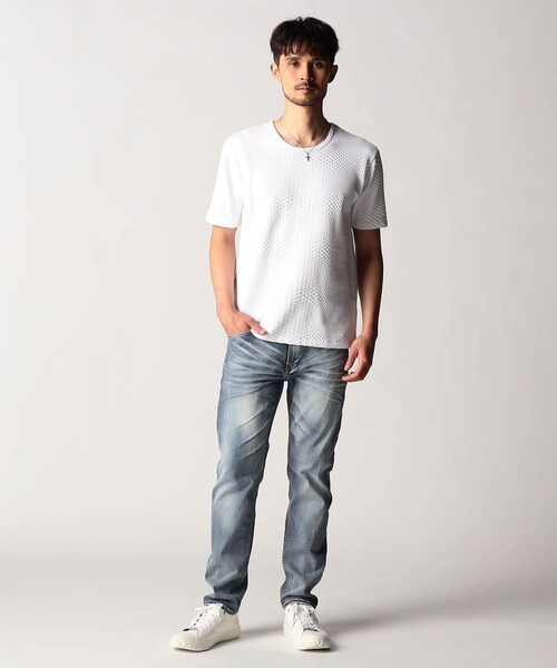 NICOLE CLUB FOR MEN(ニコルクラブフォーメン)の「ジオメトリックジャカード半袖プルオーバー(Tシャツ/カットソー・メンズ・ブラック/その他4/ホワイト/ライトグレー・M/XL/L)」の5枚目の写真