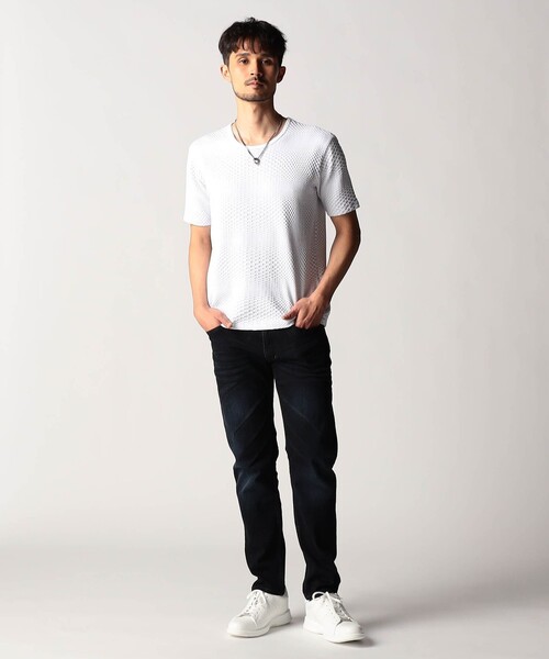 NICOLE CLUB FOR MEN(ニコルクラブフォーメン)の「ジオメトリックジャカード半袖プルオーバー(Tシャツ/カットソー・メンズ・ブラック/その他4/ホワイト/ライトグレー・M/XL/L)」の6枚目の写真