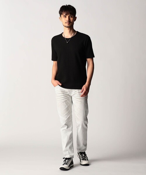 NICOLE CLUB FOR MEN(ニコルクラブフォーメン)の「ジオメトリックジャカード半袖プルオーバー(Tシャツ/カットソー・メンズ・ブラック/その他4/ホワイト/ライトグレー・M/XL/L)」の7枚目の写真