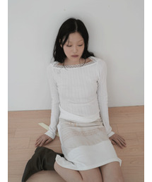 Lace Boat Neck Top / White