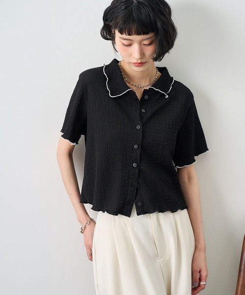 NOGLE(ノグル)の「【NOGLE/ノグル】配色メロー半袖シャツ(シャツ/ブラウス・レディース・アイボリー/ブルー/イエロー/ミント/ブラウン/ブラック・FREE)」の3枚目の写真
