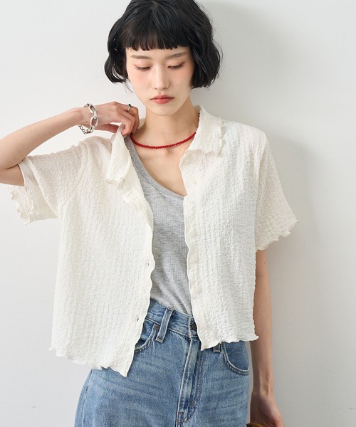 NOGLE(ノグル)の「【NOGLE/ノグル】配色メロー半袖シャツ(シャツ/ブラウス・レディース・アイボリー/ブルー/イエロー/ミント/ブラウン/ブラック・FREE)」の17枚目の写真