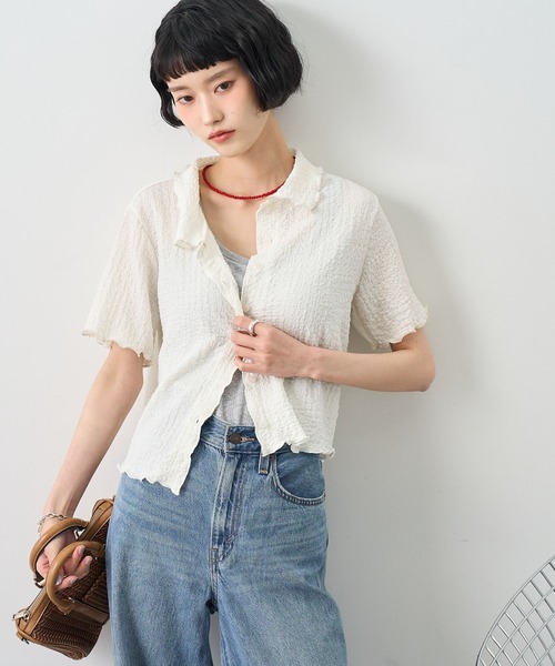NOGLE(ノグル)の「【NOGLE/ノグル】配色メロー半袖シャツ(シャツ/ブラウス・レディース・アイボリー/ブルー/イエロー/ミント/ブラウン/ブラック・FREE)」の18枚目の写真