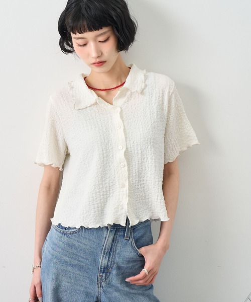 NOGLE(ノグル)の「【NOGLE/ノグル】配色メロー半袖シャツ(シャツ/ブラウス・レディース・アイボリー/ブルー/イエロー/ミント/ブラウン/ブラック・FREE)」の20枚目の写真