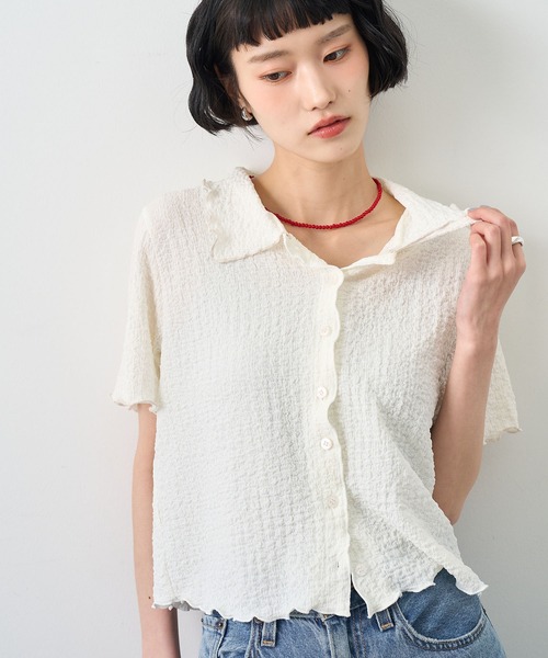 NOGLE(ノグル)の「【NOGLE/ノグル】配色メロー半袖シャツ(シャツ/ブラウス・レディース・アイボリー/ブルー/イエロー/ミント/ブラウン/ブラック・FREE)」の19枚目の写真