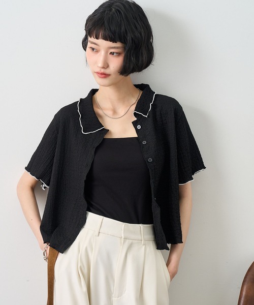 NOGLE(ノグル)の「【NOGLE/ノグル】配色メロー半袖シャツ(シャツ/ブラウス・レディース・アイボリー/ブルー/イエロー/ミント/ブラウン/ブラック・FREE)」の9枚目の写真