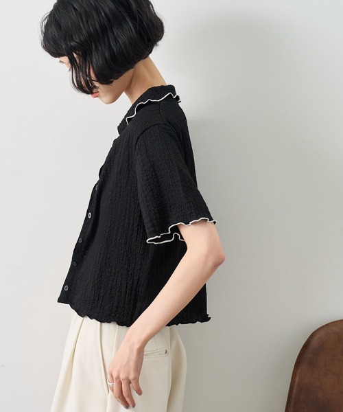 NOGLE(ノグル)の「【NOGLE/ノグル】配色メロー半袖シャツ(シャツ/ブラウス・レディース・アイボリー/ブルー/イエロー/ミント/ブラウン/ブラック・FREE)」の10枚目の写真