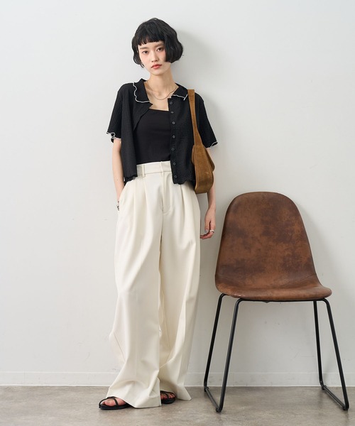 NOGLE(ノグル)の「【NOGLE/ノグル】配色メロー半袖シャツ(シャツ/ブラウス・レディース・アイボリー/ブルー/イエロー/ミント/ブラウン/ブラック・FREE)」の13枚目の写真