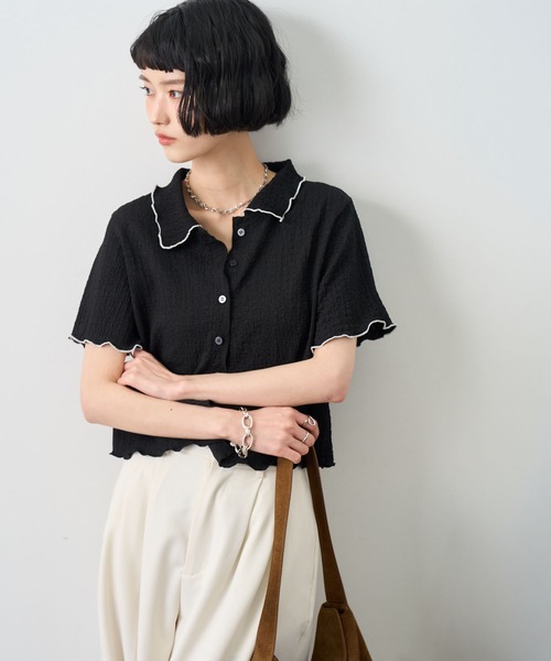 NOGLE(ノグル)の「【NOGLE/ノグル】配色メロー半袖シャツ(シャツ/ブラウス・レディース・アイボリー/ブルー/イエロー/ミント/ブラウン/ブラック・FREE)」の8枚目の写真
