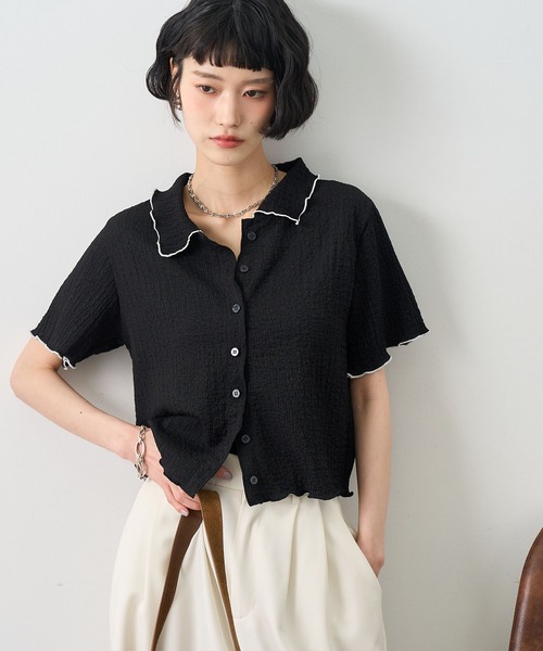 NOGLE(ノグル)の「【NOGLE/ノグル】配色メロー半袖シャツ(シャツ/ブラウス・レディース・アイボリー/ブルー/イエロー/ミント/ブラウン/ブラック・FREE)」の12枚目の写真