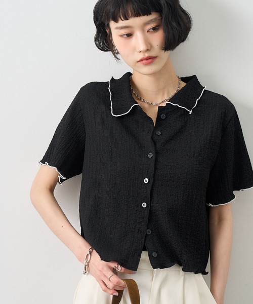 NOGLE(ノグル)の「【NOGLE/ノグル】配色メロー半袖シャツ(シャツ/ブラウス・レディース・アイボリー/ブルー/イエロー/ミント/ブラウン/ブラック・FREE)」の7枚目の写真