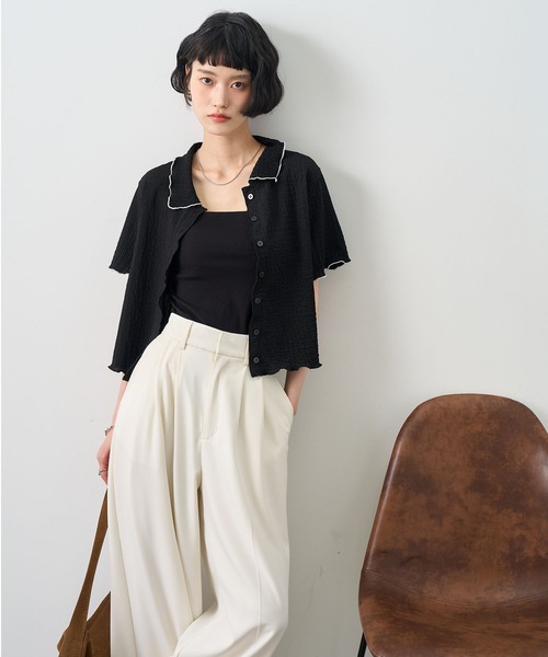NOGLE(ノグル)の「【NOGLE/ノグル】配色メロー半袖シャツ(シャツ/ブラウス・レディース・アイボリー/ブルー/イエロー/ミント/ブラウン/ブラック・FREE)」の11枚目の写真