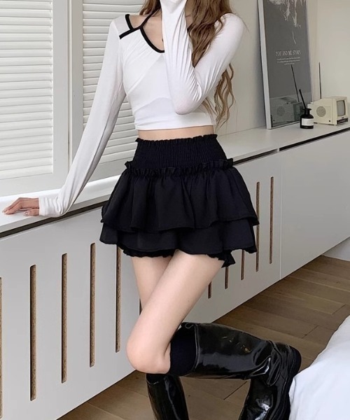 SHEPP(シープ)の「ハイウエストティアードフリルミニスカート(スカート・レディース・ホワイト/ブラック・S/M)」の19枚目の写真