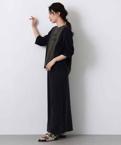 Gready Brilliant（グレディブリリアン）の「フロントロゴ布帛ドッキング５分袖カットソー（Tシャツ/カットソー・レディース・オフホワイト/チャコールグレー・FREE）」の12枚目の写真