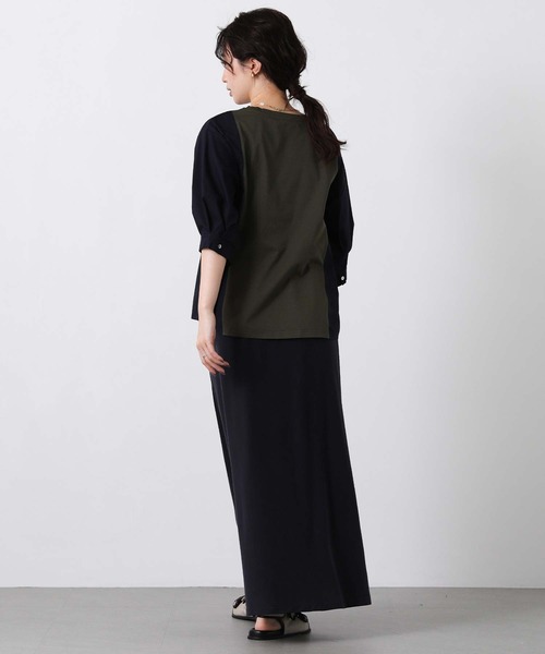 Gready Brilliant（グレディブリリアン）の「フロントロゴ布帛ドッキング５分袖カットソー（Tシャツ/カットソー・レディース・オフホワイト/チャコールグレー・FREE）」の13枚目の写真
