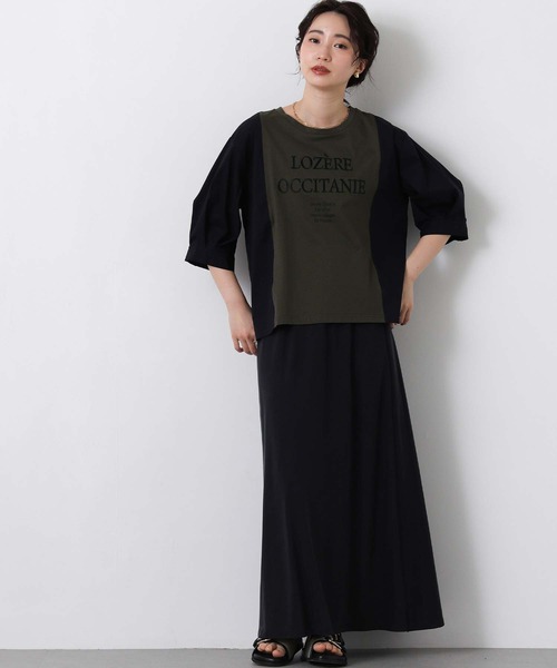 Gready Brilliant（グレディブリリアン）の「フロントロゴ布帛ドッキング５分袖カットソー（Tシャツ/カットソー・レディース・オフホワイト/チャコールグレー・FREE）」の14枚目の写真