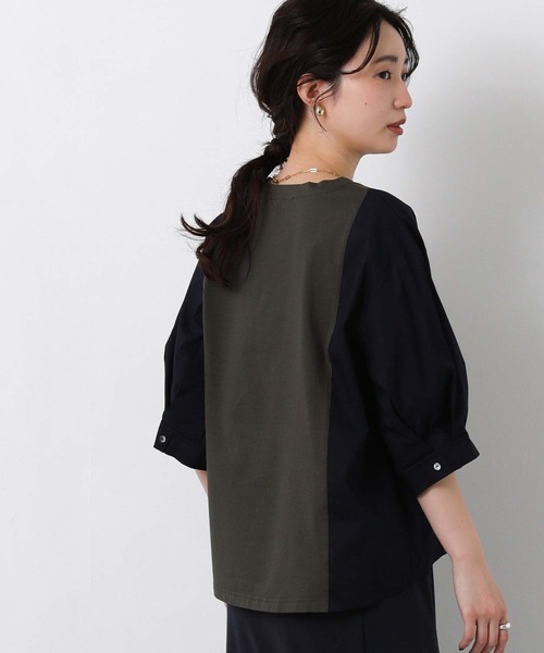 Gready Brilliant（グレディブリリアン）の「フロントロゴ布帛ドッキング５分袖カットソー（Tシャツ/カットソー・レディース・オフホワイト/チャコールグレー・FREE）」の16枚目の写真
