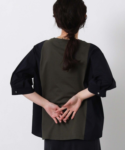 Gready Brilliant（グレディブリリアン）の「フロントロゴ布帛ドッキング５分袖カットソー（Tシャツ/カットソー・レディース・オフホワイト/チャコールグレー・FREE）」の17枚目の写真