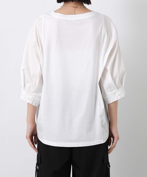 Gready Brilliant（グレディブリリアン）の「フロントロゴ布帛ドッキング５分袖カットソー（Tシャツ/カットソー・レディース・オフホワイト/チャコールグレー・FREE）」の20枚目の写真