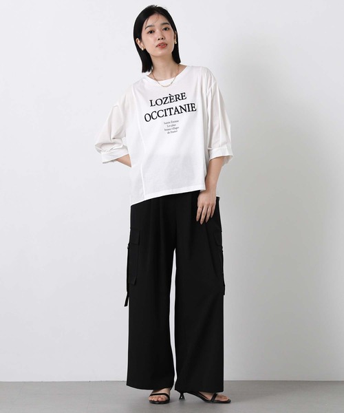 Gready Brilliant（グレディブリリアン）の「フロントロゴ布帛ドッキング５分袖カットソー（Tシャツ/カットソー・レディース・オフホワイト/チャコールグレー・FREE）」の3枚目の写真