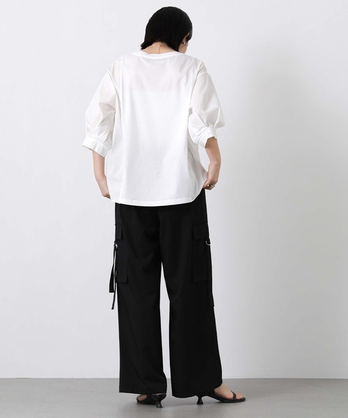 Gready Brilliant（グレディブリリアン）の「フロントロゴ布帛ドッキング５分袖カットソー（Tシャツ/カットソー・レディース・オフホワイト/チャコールグレー・FREE）」の5枚目の写真