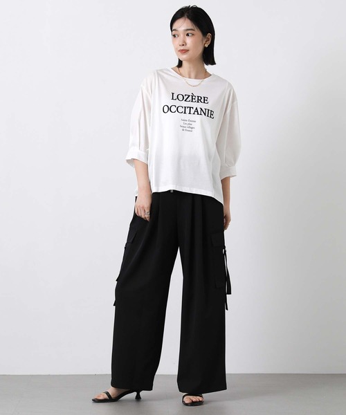 Gready Brilliant（グレディブリリアン）の「フロントロゴ布帛ドッキング５分袖カットソー（Tシャツ/カットソー・レディース・オフホワイト/チャコールグレー・FREE）」の6枚目の写真