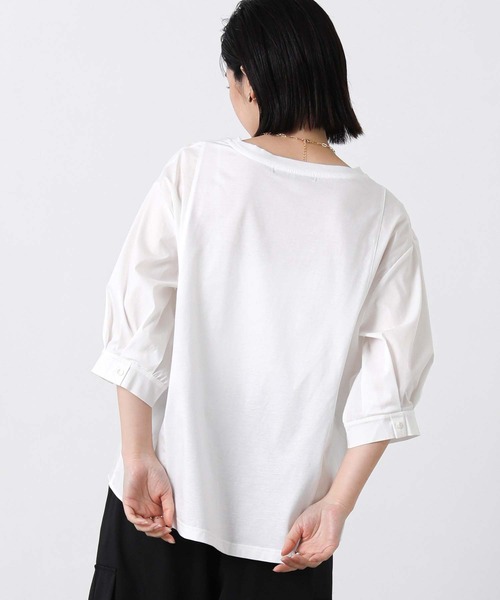 Gready Brilliant（グレディブリリアン）の「フロントロゴ布帛ドッキング５分袖カットソー（Tシャツ/カットソー・レディース・オフホワイト/チャコールグレー・FREE）」の9枚目の写真
