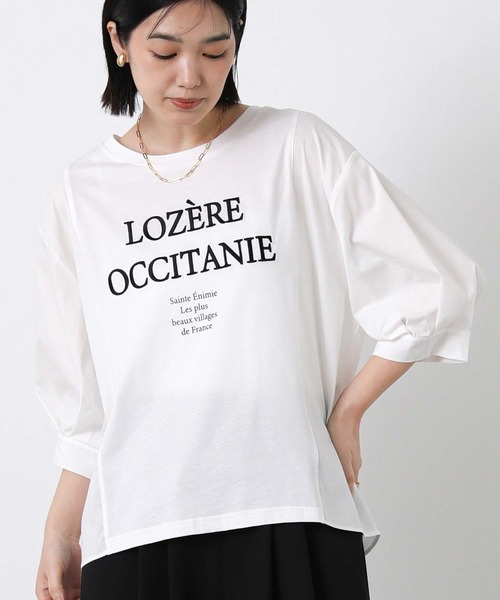 Gready Brilliant（グレディブリリアン）の「フロントロゴ布帛ドッキング５分袖カットソー（Tシャツ/カットソー・レディース・オフホワイト/チャコールグレー・FREE）」の10枚目の写真
