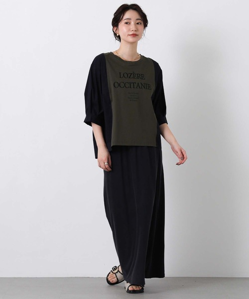 Gready Brilliant（グレディブリリアン）の「フロントロゴ布帛ドッキング５分袖カットソー（Tシャツ/カットソー・レディース・オフホワイト/チャコールグレー・FREE）」の11枚目の写真