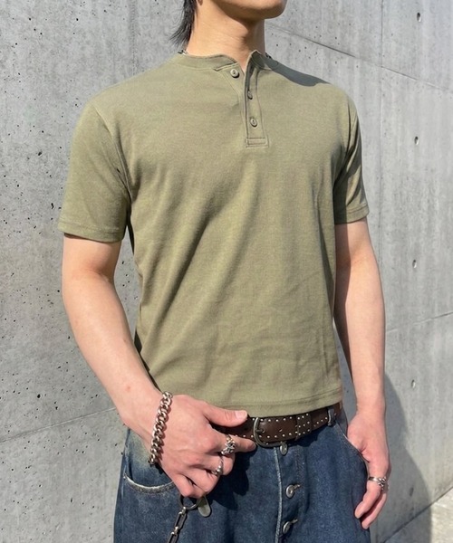 link lot(リンクロット)の「スパンリブヘンリーネックTシャツ(Tシャツ/カットソー・メンズ・ホワイト/カーキ/ブラック・L/M)」の3枚目の写真