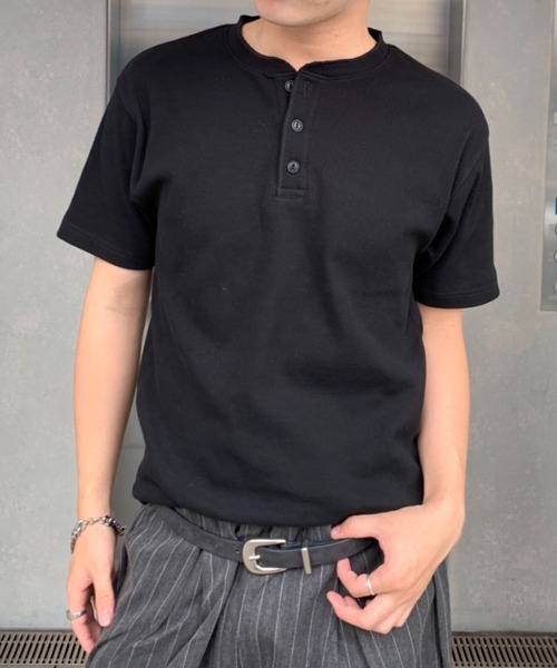 link lot(リンクロット)の「スパンリブヘンリーネックTシャツ(Tシャツ/カットソー・メンズ・ホワイト/カーキ/ブラック・L/M)」の2枚目の写真