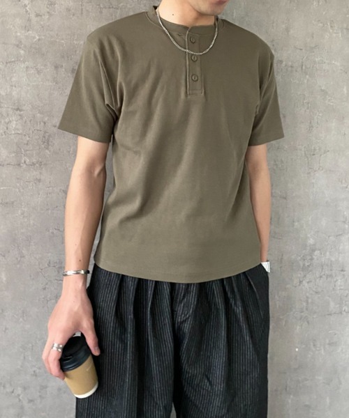 link lot(リンクロット)の「スパンリブヘンリーネックTシャツ(Tシャツ/カットソー・メンズ・ホワイト/カーキ/ブラック・L/M)」の10枚目の写真