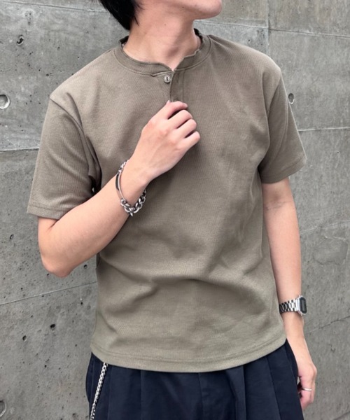 link lot(リンクロット)の「スパンリブヘンリーネックTシャツ(Tシャツ/カットソー・メンズ・ホワイト/カーキ/ブラック・L/M)」の22枚目の写真