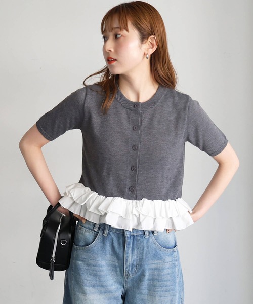 tiptop(ティップトップ)の「裾布帛ペプラムカーディガン(カーディガン/ボレロ・レディース・グレー/チャコールグレー/ネイビー・FREE)」の6枚目の写真