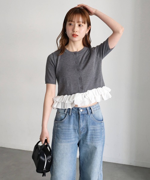 tiptop(ティップトップ)の「裾布帛ペプラムカーディガン(カーディガン/ボレロ・レディース・グレー/チャコールグレー/ネイビー・FREE)」の7枚目の写真