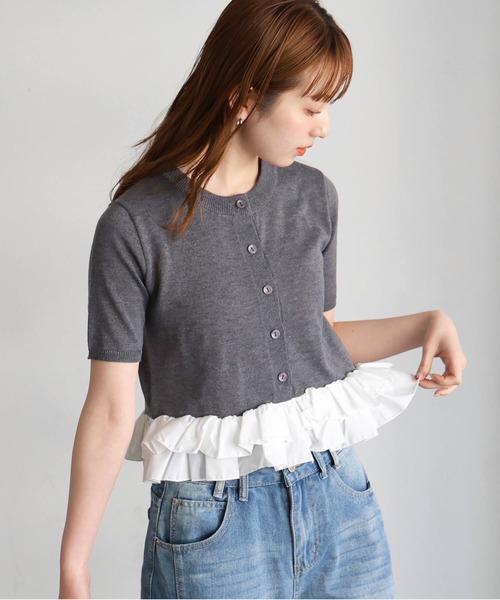tiptop(ティップトップ)の「裾布帛ペプラムカーディガン(カーディガン/ボレロ・レディース・グレー/チャコールグレー/ネイビー・FREE)」の8枚目の写真