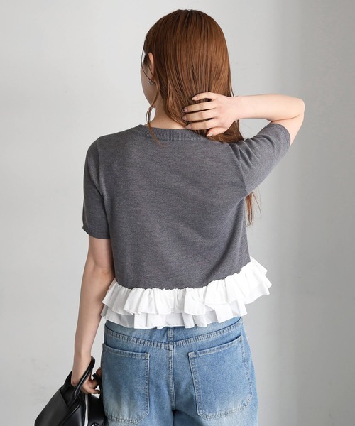 tiptop(ティップトップ)の「裾布帛ペプラムカーディガン(カーディガン/ボレロ・レディース・グレー/チャコールグレー/ネイビー・FREE)」の12枚目の写真