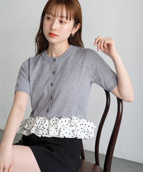tiptop(ティップトップ)の「裾布帛ペプラムカーディガン(カーディガン/ボレロ・レディース・グレー/チャコールグレー/ネイビー・FREE)」の18枚目の写真