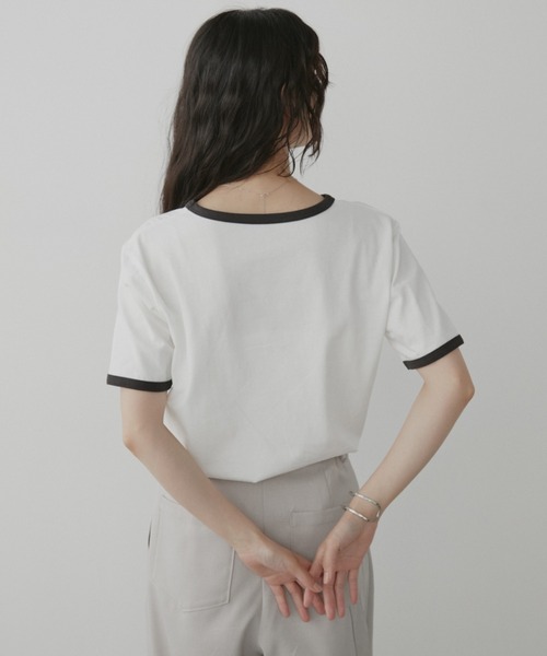 Aunt Marie's(アントマリーズ)の「刺繍ロゴリンガーTシャツ(Tシャツ/カットソー・レディース・ホワイト/ナチュラル/ブラック・FREE)」の10枚目の写真
