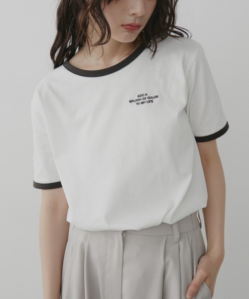 Aunt Marie's(アントマリーズ)の「刺繍ロゴリンガーTシャツ(Tシャツ/カットソー・レディース・ホワイト/ナチュラル/ブラック・FREE)」の8枚目の写真