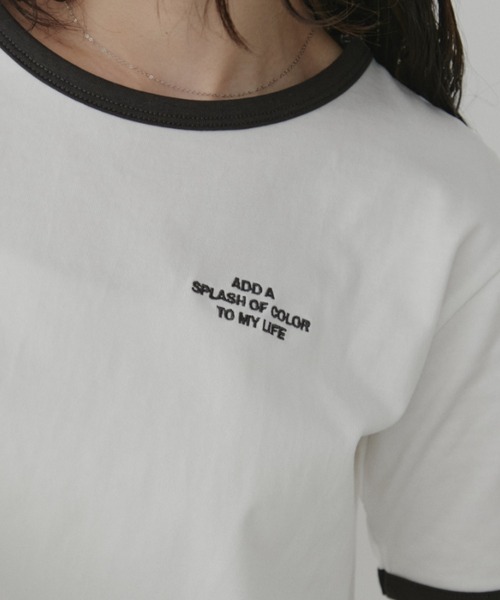 Aunt Marie's(アントマリーズ)の「刺繍ロゴリンガーTシャツ(Tシャツ/カットソー・レディース・ホワイト/ナチュラル/ブラック・FREE)」の7枚目の写真