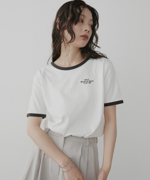 Aunt Marie's(アントマリーズ)の「刺繍ロゴリンガーTシャツ(Tシャツ/カットソー・レディース・ホワイト/ナチュラル/ブラック・FREE)」の5枚目の写真