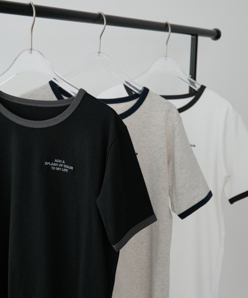 Aunt Marie's(アントマリーズ)の「刺繍ロゴリンガーTシャツ(Tシャツ/カットソー・レディース・ホワイト/ナチュラル/ブラック・FREE)」の4枚目の写真