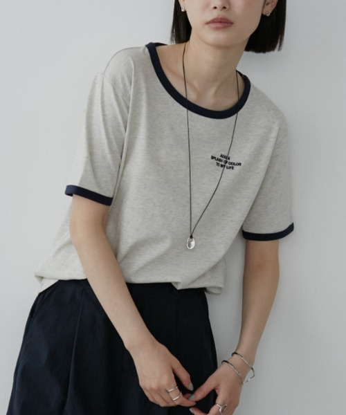 Aunt Marie's(アントマリーズ)の「刺繍ロゴリンガーTシャツ(Tシャツ/カットソー・レディース・ホワイト/ナチュラル/ブラック・FREE)」の18枚目の写真