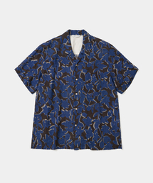 leaf open collar s/s shirt blue brown