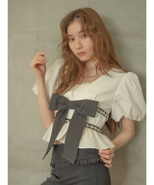 L.B CANDY STOCK]ペプラムリボントップス（Tシャツ/カットソー）｜LILY