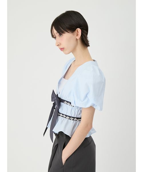 LILY BROWN（リリーブラウン）の「[L.B CANDY STOCK]ペプラムリボントップス（Tシャツ/カットソー・レディース・ブラック/ブルー/ホワイト・F）」の7枚目の写真