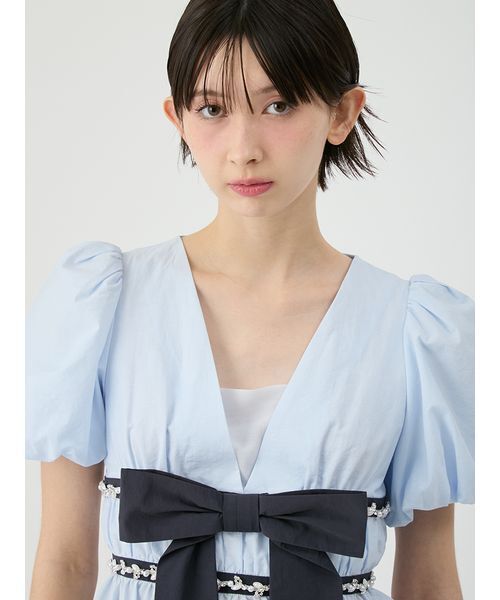 LILY BROWN（リリーブラウン）の「[L.B CANDY STOCK]ペプラムリボントップス（Tシャツ/カットソー・レディース・ブラック/ブルー/ホワイト・F）」の8枚目の写真