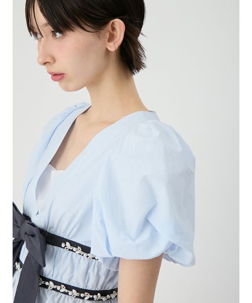 LILY BROWN（リリーブラウン）の「[L.B CANDY STOCK]ペプラムリボントップス（Tシャツ/カットソー・レディース・ブラック/ブルー/ホワイト・F）」の9枚目の写真