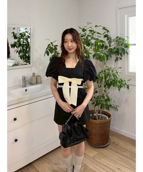 LILY BROWN（リリーブラウン）の「[L.B CANDY STOCK]ペプラムリボントップス（Tシャツ/カットソー・レディース・ブラック/ブルー/ホワイト・F）」の15枚目の写真